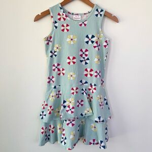 Hanna Andersson Pinwheel Flower Pale Blue Dress size 12 Cotton Tiered Skirt